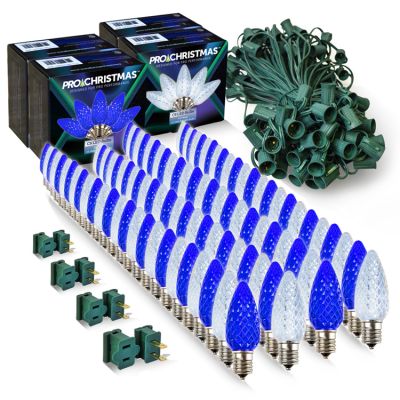 Light Line Kit - SPT-1 C9 100' White Cord, 12" spacing, 50 Pure White and 50 Blue Bulbs, with 4 Male and Female Slide on Plugs