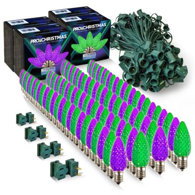 Light Line Kit - SPT-1 C9 100' Green Cord, 12" spacing, 50 Purple and 50 Green, with 4 Male and Female Slide on Plugs