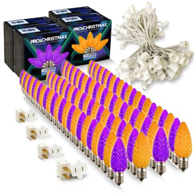 Light Line Kit - SPT-1 C9 100' White Cord, 12" spacing, 50 Purple and 50 Amber/Orange Bulbs, with 4 Male and Female Slide on Plugs