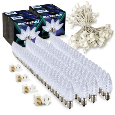 Light Line Kit - SPT-1 C9 100' White Cord, 12" spacing, 100 Cool White Bulbs, with 4 Male and Female Slide on Plugs