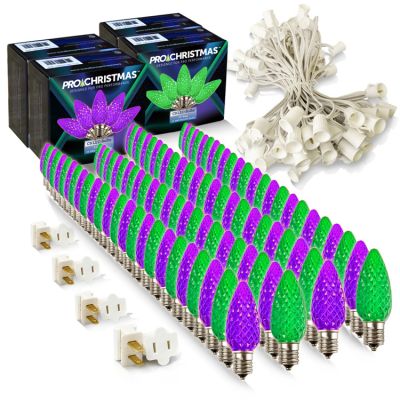 Light Line Kit - SPT-1 C9 100' White Cord, 12" spacing, 50 Purple and 50 Green, with 4 Male and Female Slide on Plugs