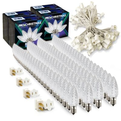 Light Line Kit - SPT-1 C9 100' White Cord, 12" spacing, 100 Pure White Bulbs, with 4 Male and Female Slide on Plugs