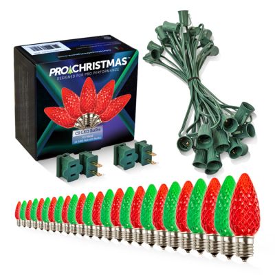 Light Line Kit - SPT-1 C9 25' Green Cord, 12" spacing, 13 Red and 12 Green Bulbs, with 2 Male and Female Slide on Plugs