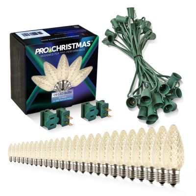Light Line Kit - SPT-1 C9 25' Green Cord, 12" spacing, 25 Warm White Bulbs, with 2 Male and Female Slide on Plugs