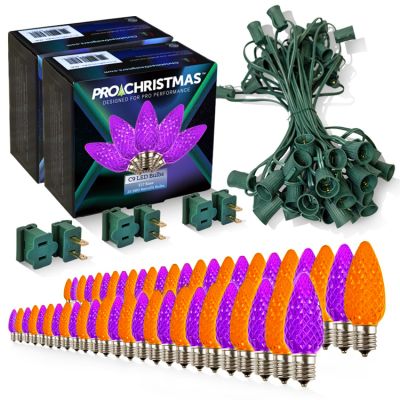 Light Line Kit - SPT-1 C9 50' Green Cord, 12" spacing, 25 Purple and 25 Amber/Orange Bulbs, with 3 Male and Female Slide on Plugs
