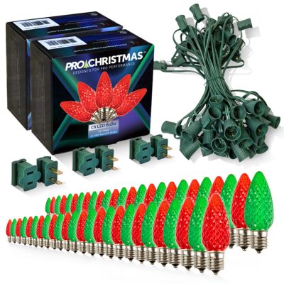 Light Line Kit - SPT-1 C9 50' Green Cord, 12" spacing, 25 Red and 25 Green Bulbs, with 3 Male and Female Slide on Plugs