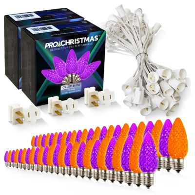 Light Line Kit - SPT-1 C9 50' White Cord, 12" spacing, 25 Purple and 25 Amber/Orange Bulbs, with 3 Male and Female Slide on Plugs