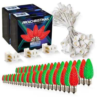 Light Line Kit - SPT-1 C9 50' White Cord, 12" spacing, 25 Red and 25 Green Bulbs, with 3 Male and Female Slide on Plugs