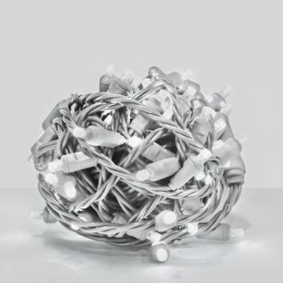 70 Light 4600K Pure White 5 mm Wide Angle Conical LED Christmas Lights - Balled - White Wire