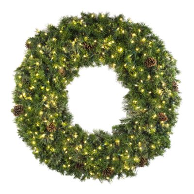 84" Deluxe Mixed Pine Wreath - Lit with Warm White LEDs - No Bow