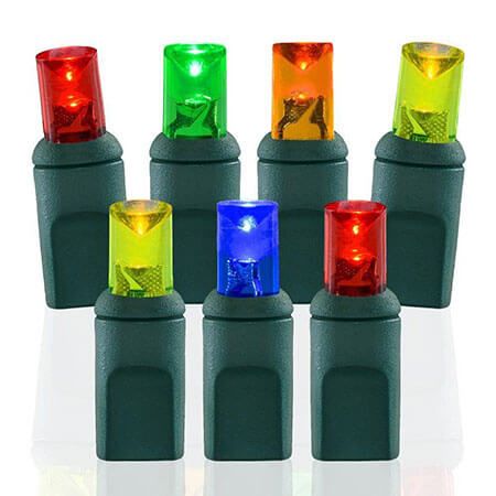 100 Light Multi 5 mm Wide Angle Conical LED Christmas Lights