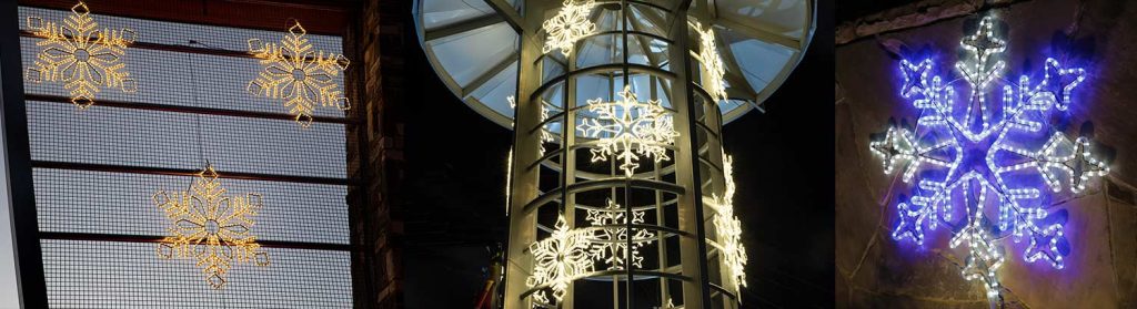lit snowflake decorations